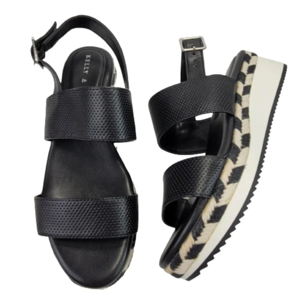 Kelly & Katie Poliana Espadrille Black White Platform Wedge Sandal Shoes Sz 8 - Picture 12 of 12